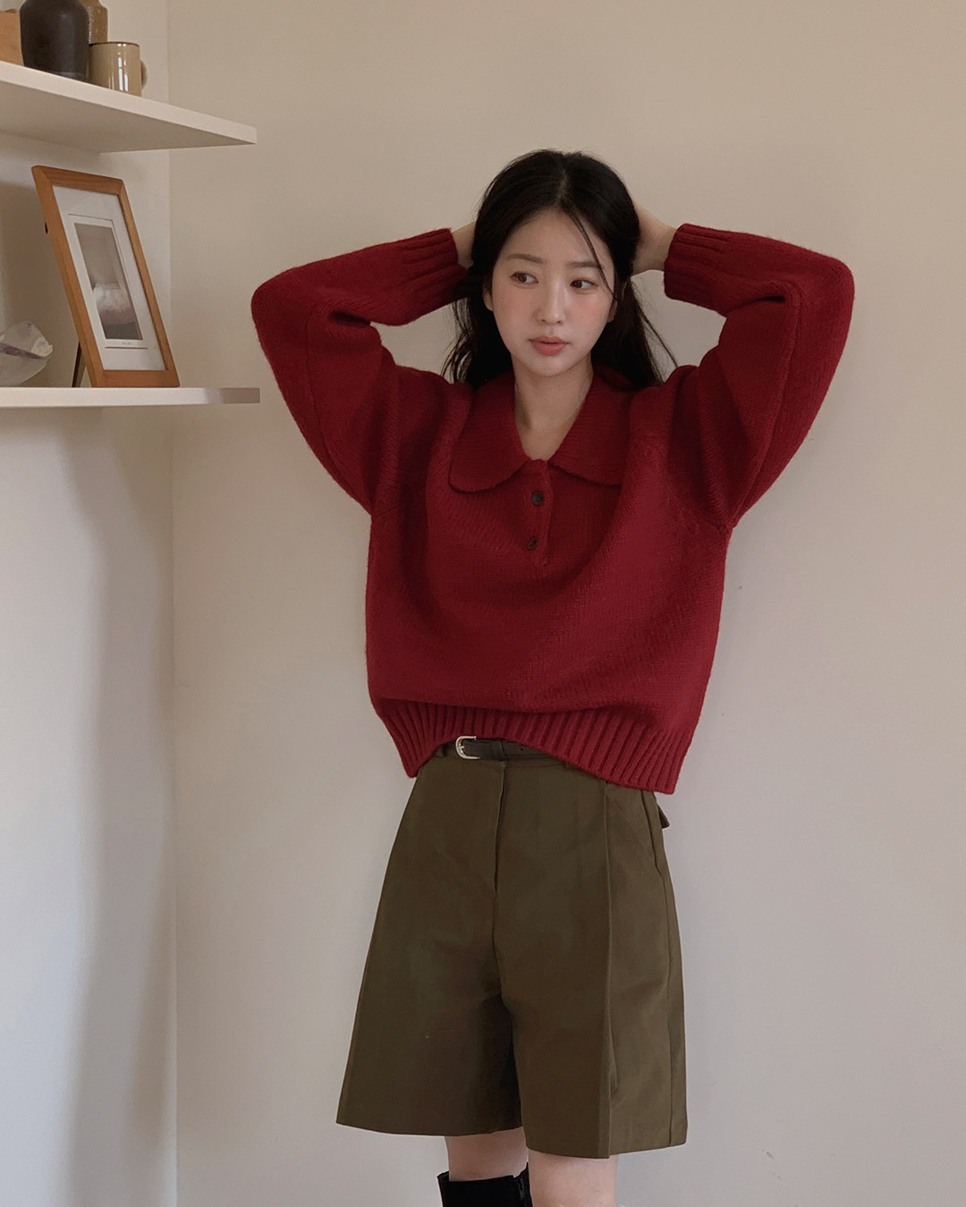 ヘヌ バミューダ パンツ&ベルトセット韓国ファッション レディース