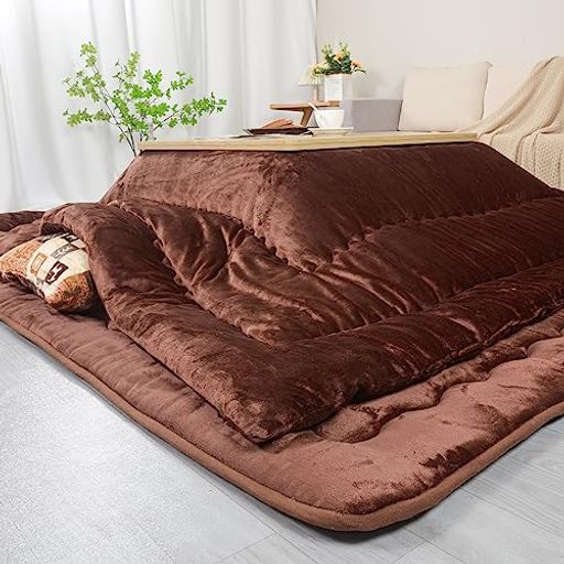 JEMAジェマ こたつ布団 こたつ厚掛け布団 掛け布団単品 リバーシブル 両面使える フランネル 発熱綿使用 保温性 丸洗いOK 毛抜けない ブラウン 205X285CM