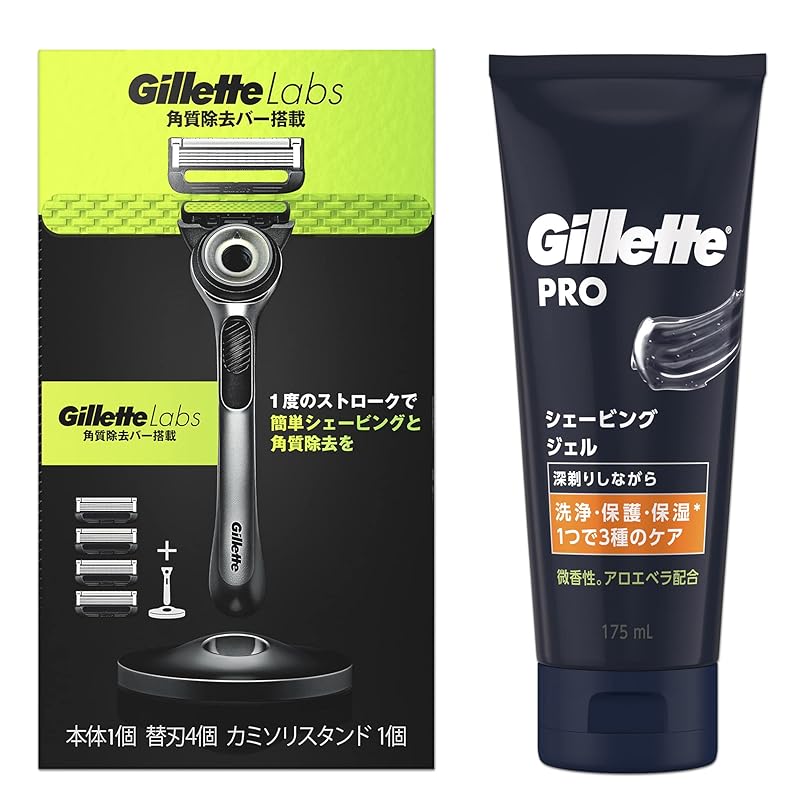 ジレット 髭剃り 替刃 4個 スタンド付 ジェル付 カミソリ 剃刀 メンズ 深剃り ラボ 【Amazon.co.jp限定】