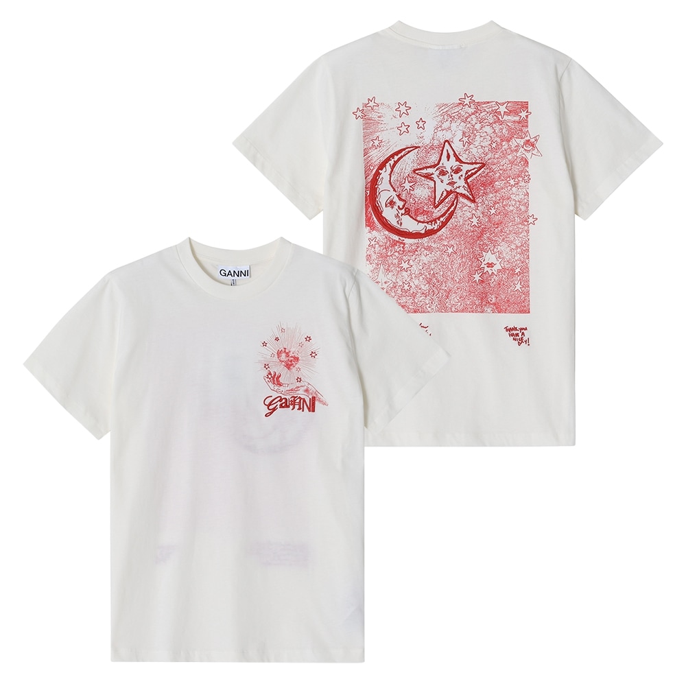 GANNI T4063 135 セレスティアルロゴプリントレディースショートスリーブTシャツ