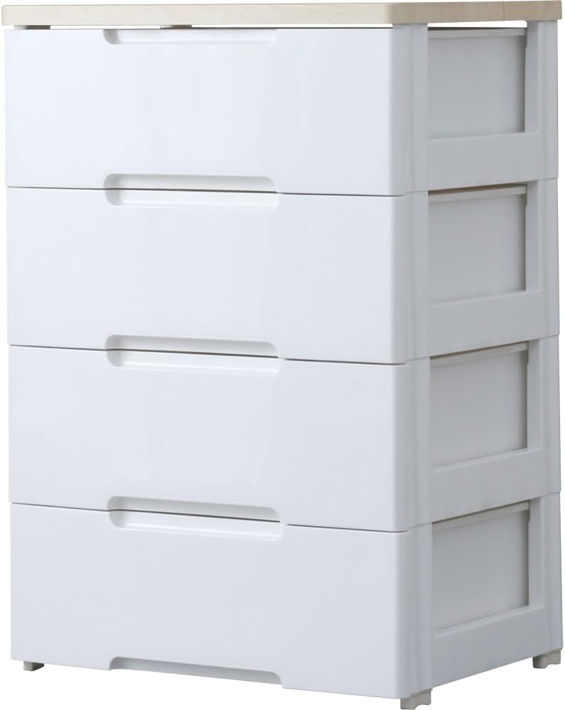 アイリスオーヤマ チェスト 4段 届いてすぐ使える完成品 ラクラク引出し 木天板 日本製 幅56×奥行41.5×高さ81cm ホワイト / ナチュラル 白 プラスチック HG-554R 組立不要