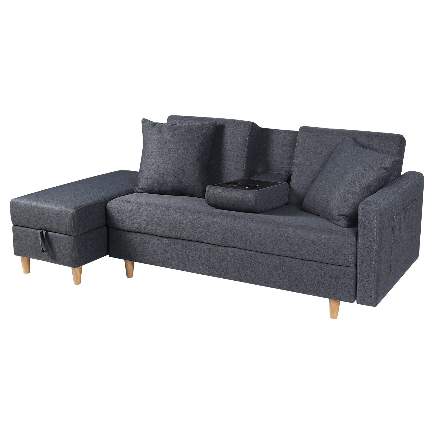 【国内出荷-送.料.無.料】ソファソファーベッドカウチソファ多機能ソファ左右側とも取り付けるアームレスト3人掛けオットマン付きたくさん収納レイアウト自由クッション2個～600