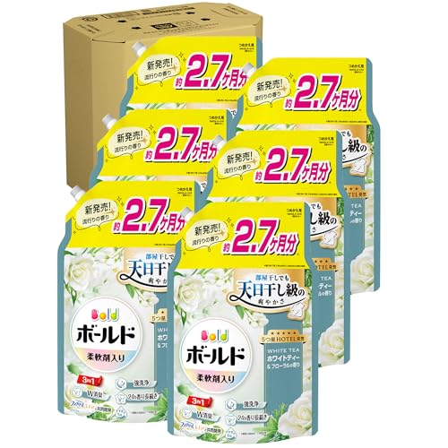 Bold ボールド 柔軟剤入り 洗濯洗剤 液体 ホワイトティー&フローラルの香り 詰め替え 1950g×6袋 [大容量] [ケース品]