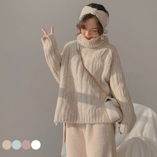 厚手 ニットセーター レディース ハイネック セーター ゆったり 厚手ニット ケーブル編み タートルネック おしゃれ 女性 ニット トップス 長袖 プルオーバー ホワイト ピンク ブルー 6,692円