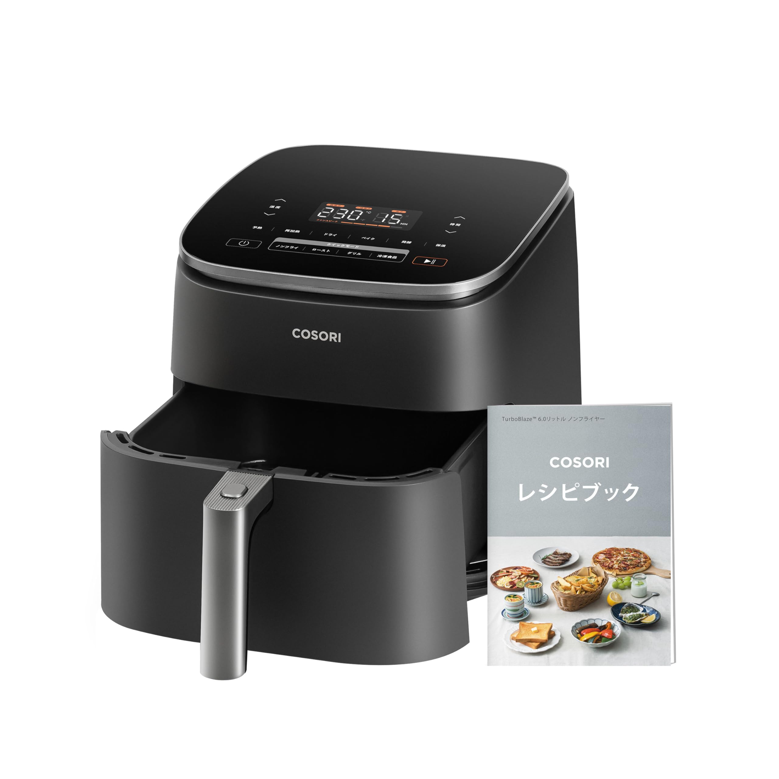 COSORI ノンフライヤー 6L大容量 家庭用 エアフライヤー DCモーター 高速 air fryer 発酵 ポテト 専用レシピ付き ブラック CAF-DC601