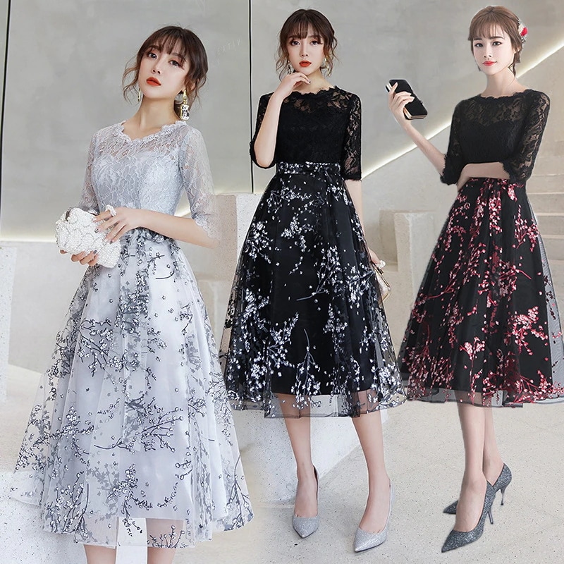 2024宴会のイブニングドレスのドレス 毎年恒例の懇親会はエレガントなの小さなドレス女性威厳のある