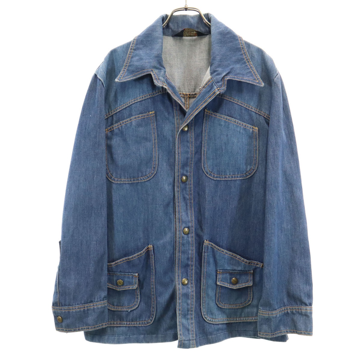 70s ヴィンテージ デニム カバーオール L ウォッシュブルー ジージャン メンズ 古着