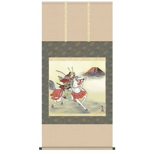 掛け軸/節句画/武者兜/若武者/長江桂舟/三美会/正絹二丁本表装/尺八サイズ幅64.5cm/桐箱畳紙収納/表装品質十年保証/端午の節句掛軸 初節句 こどもの日