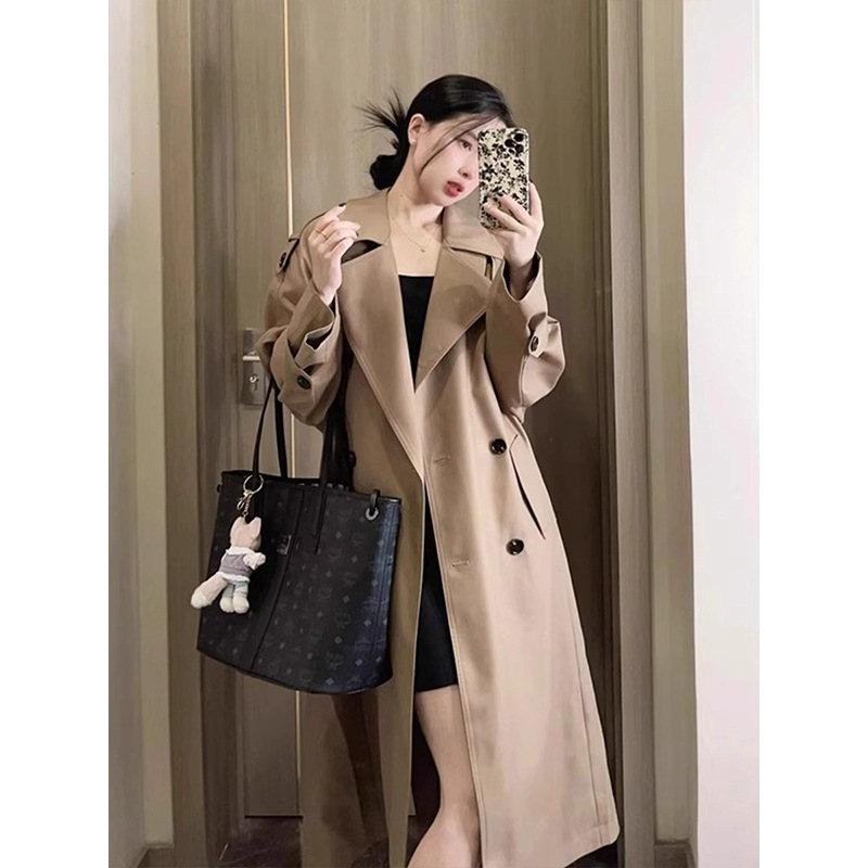 カーキトレンチコート女性のための 2025 春と秋の新しいスタイルの小さな英国スタイルのカジュアルなミドル丈コート