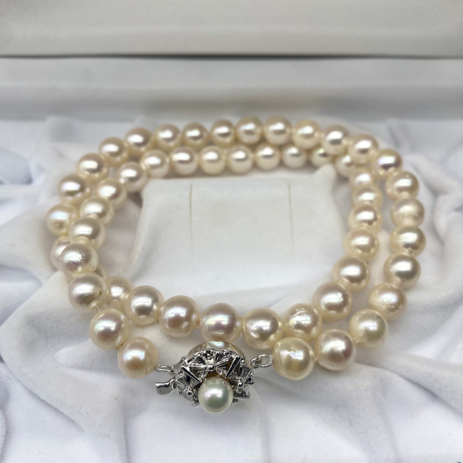 美品 照り強 アコヤ真珠 あこや ネックレス Necklace パール Pearl 本真珠 ジュエリー Jewelry テリ てり ピンク ベージュ 約42cm 7.5mm-8.0mm 36.3g シ