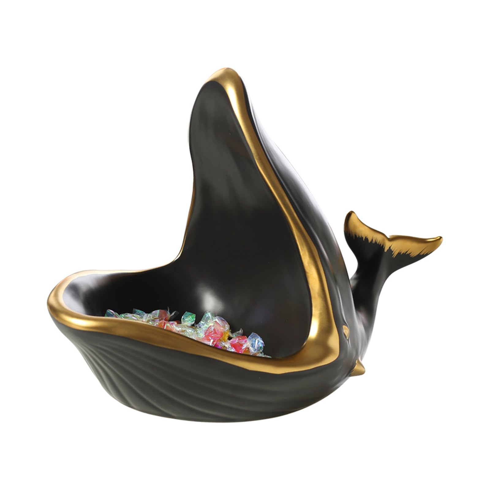 クジラデコ像動物彫刻デコキーストレージ装飾リビングルームデスクベッドルームデスクトップオーナメントセラミック小型パーツコンテナフィッシュブラック