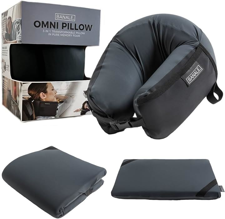 ネックピロー 携帯枕 トラベルピロー アウトドアピロー 首枕 低反発 クッション 空気不要 エアー不要 コンパクト(ダークグレー, オムニピロー)