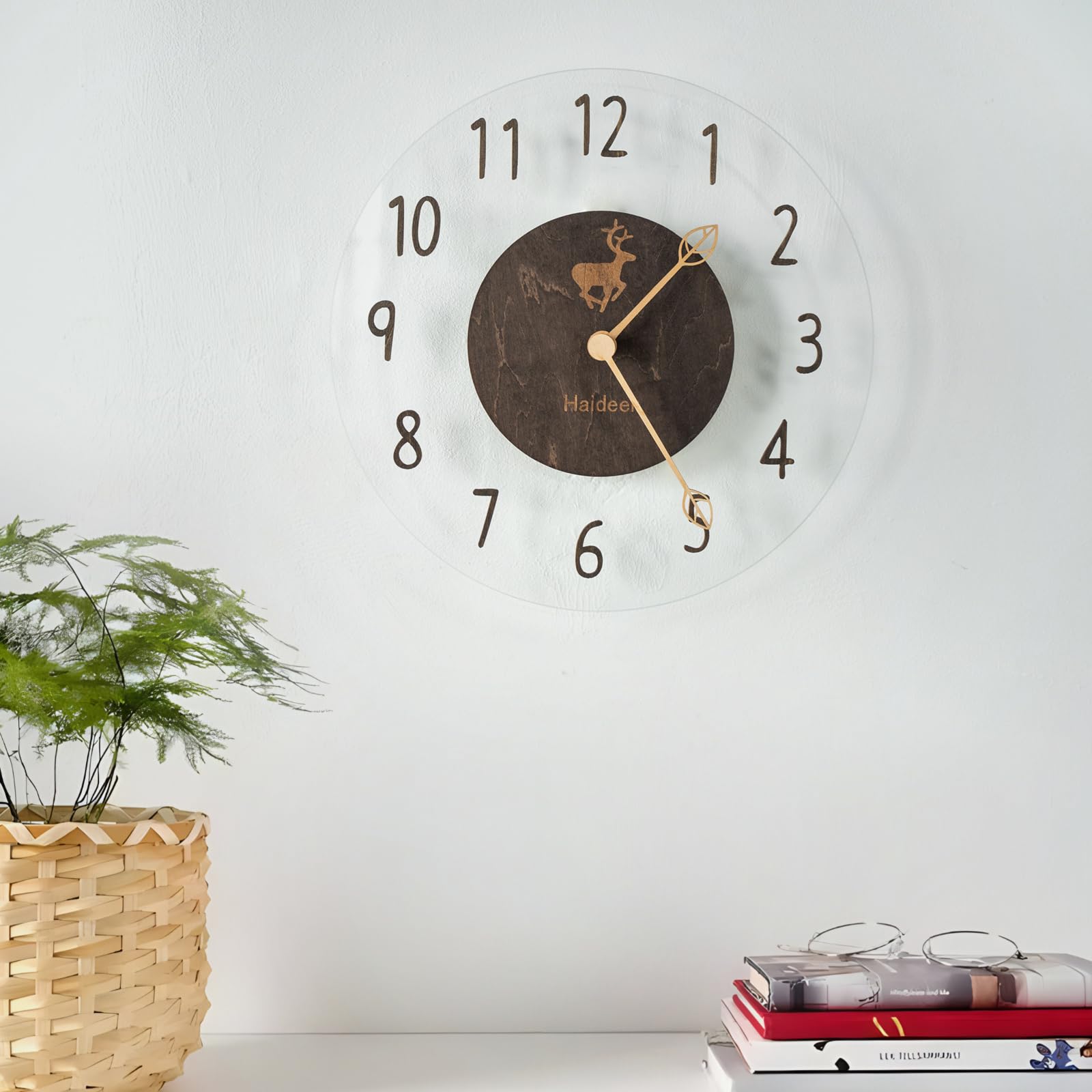 掛け時計 電波 おしゃれ 静音 寝室 ナチュラル 電波時計 壁掛け 秒針なし 透明ガラス掛け時計 ウォールナット モダン 自宅 部屋飾り 贈り物 インテリア 大数字 見やすい 手作り ブラウン06-電