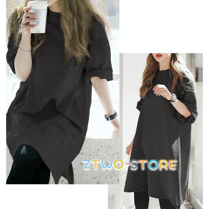 Tシャツワンピース ビッグtシャツ オーバーサイズ 無地 ロングTシャツ 半袖 五分袖 オーバーサイズチュニックTシャツ シンプル カジュアル サイドスリット