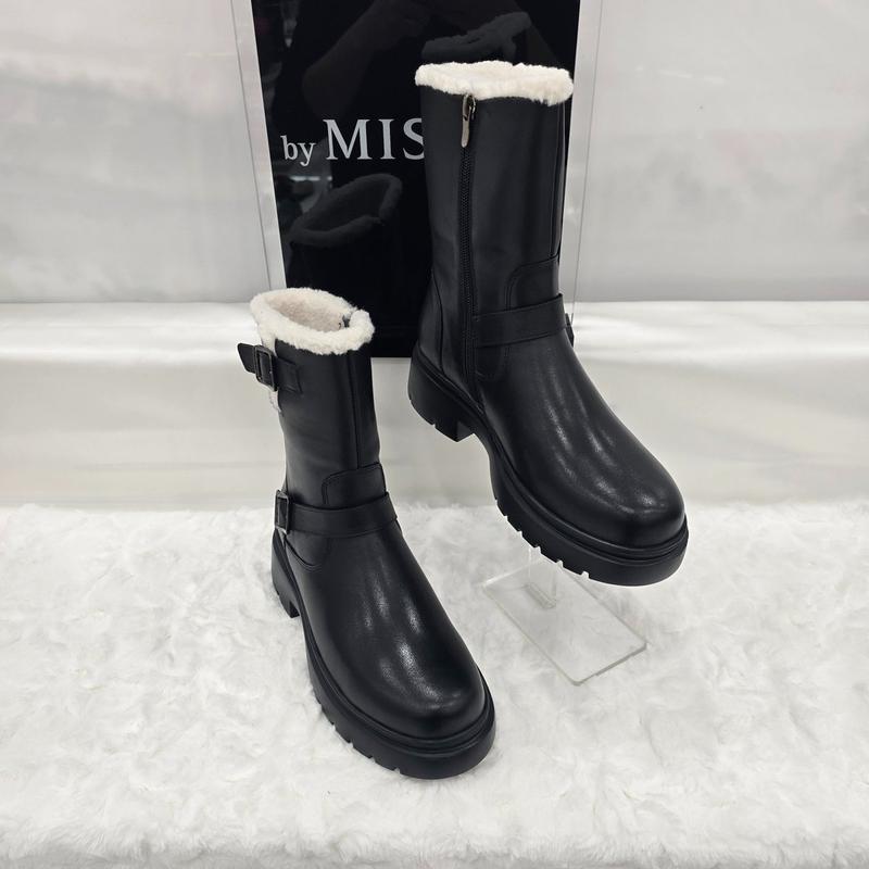 By 女性ファー裏地バックルブーツ 612HT446DT003 BLACK 4 JJ