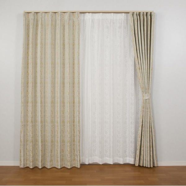 遮光 カーテン 約幅200cmx長さ220cmx1枚 イエロー 花柄 3級遮光 洗える 形状記憶 裏地付き タッセル付き 遮光カーテン