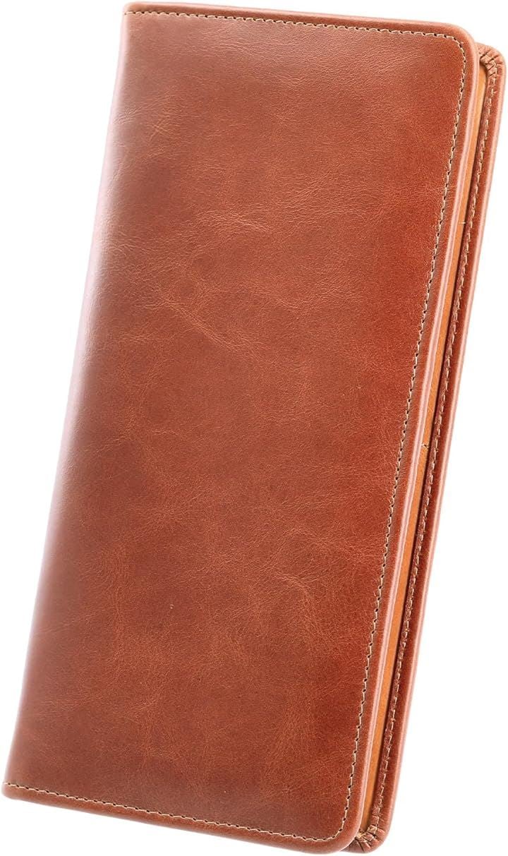 薄型 カード14枚収納 財布 メンズ 長財布 薄い 革財布 本革 ウォレット カードがたくさん入る 男性 レザー 牛革(ブラウン)