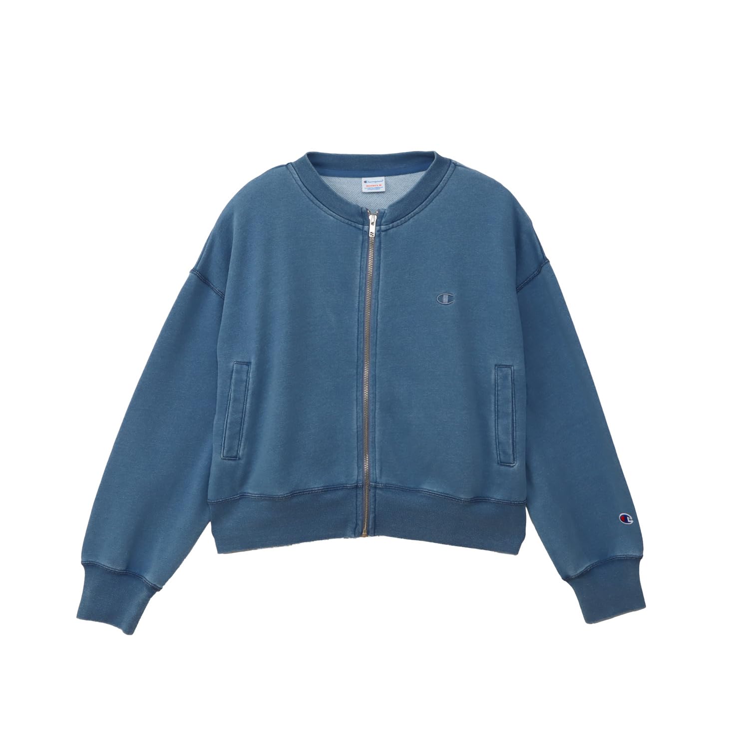 [チャンピオン] スウェット 長袖 丸首 裏毛 ワンポイント刺繍 ジップスウェットカーディガン ウィメンズベーシック CW-B001 ストーンウォッシュブルー