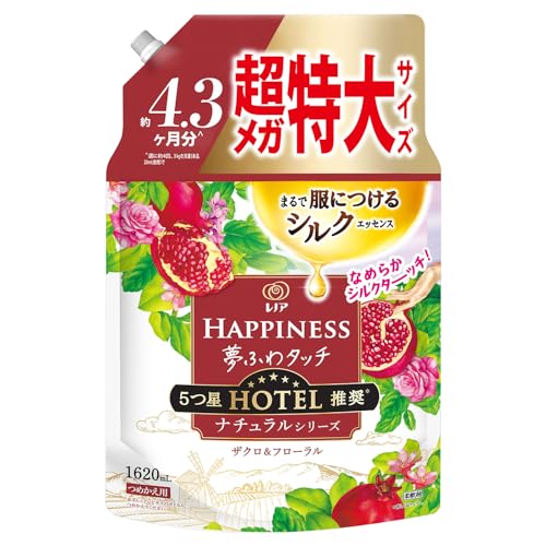 レノア ハピネス 夢ふわタッチ 柔軟剤 ナチュラルシリーズ ザクロ＆フローラル 詰め替え 1,620mL[大容量]