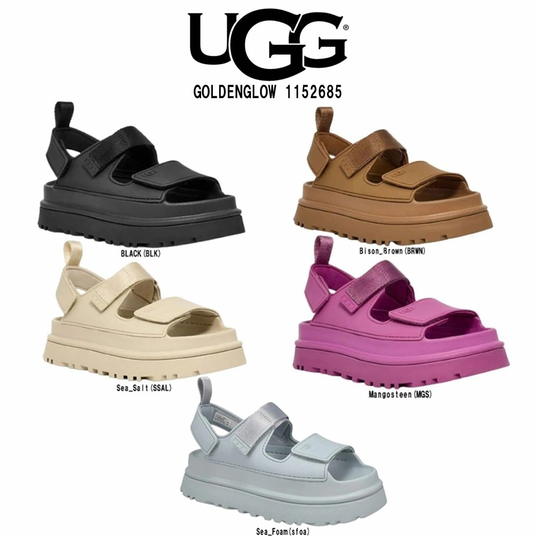UGG サンダル ストラップ 厚底 プラットフォーム マジックテープ 調節可能 快適 春夏 軽量 ゴールデングロウ レディース 靴 女性用 GOLDENGLOW 1152685