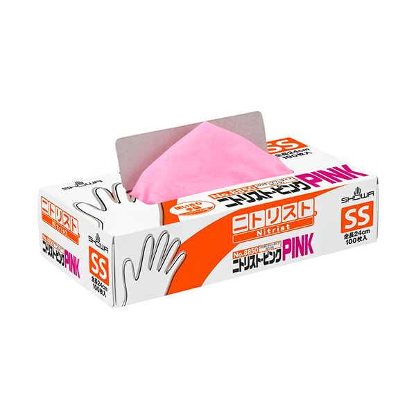 （まとめ） ショーワグローブNo.8850 ニトリスト/ピンク パウダーフリー SS #8850-SS 1箱（100枚） [x3セット]