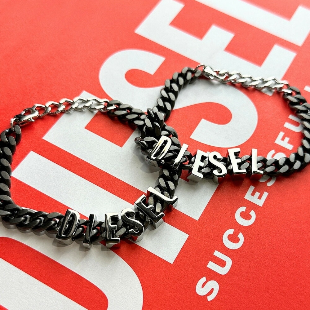 ディーゼル ペアブレスレット ブランド ステンレス ペア カップル お揃い プレゼント シンプル おしゃれ チェーンブレスレット ブラック 兄弟 友達 誕生日 結婚記念日 夫婦 両親 贈り物 ペアギフ