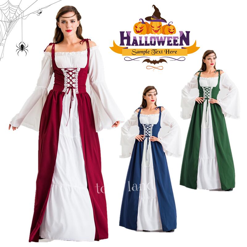 短纳期ハロウィン コスプレ ハロウィン衣装　中世ヨーロッパ貴族 吸血鬼 悪魔 中世紀 魔女 ハロウィン コスチューム ワンピース ドラキュラ レディース 2点セットコスチューム 大人用 ハロウィン