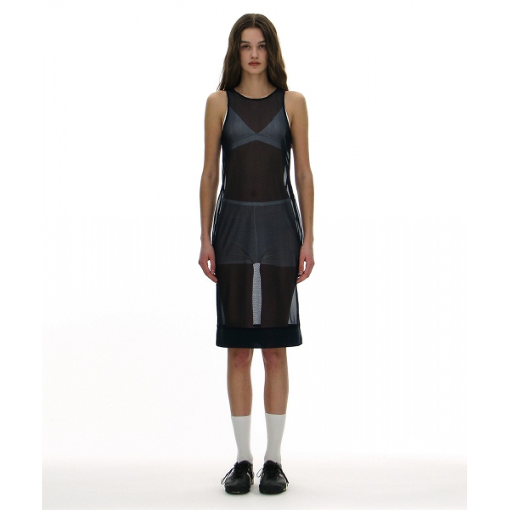 PARTIMENTO 女性用ナンバリングプリントメッシュドレス_ネイビー