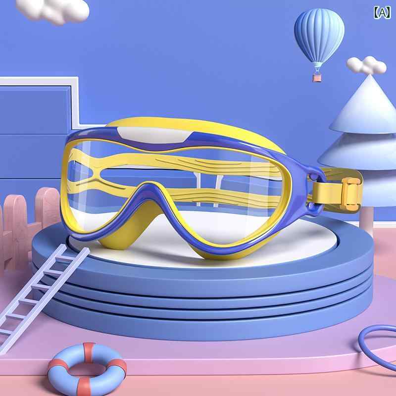 水泳用品 スイミングゴーグル キッズ用 男の子供用 女の子用 防水 防曇 曇り止め 男女兼用 透明 ワンレンズ ツーレンズメガネタイプラージフレーム 大きいフレーム 水泳用ゴーグル 水中メガネ ダイビ