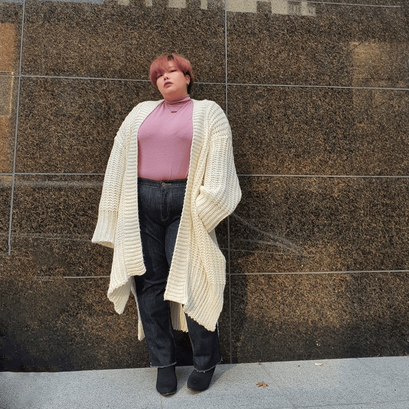 ビッグサイズ オーバーフィット オープン型 ロング アンバランス ビックサイズ ウール カーディガン