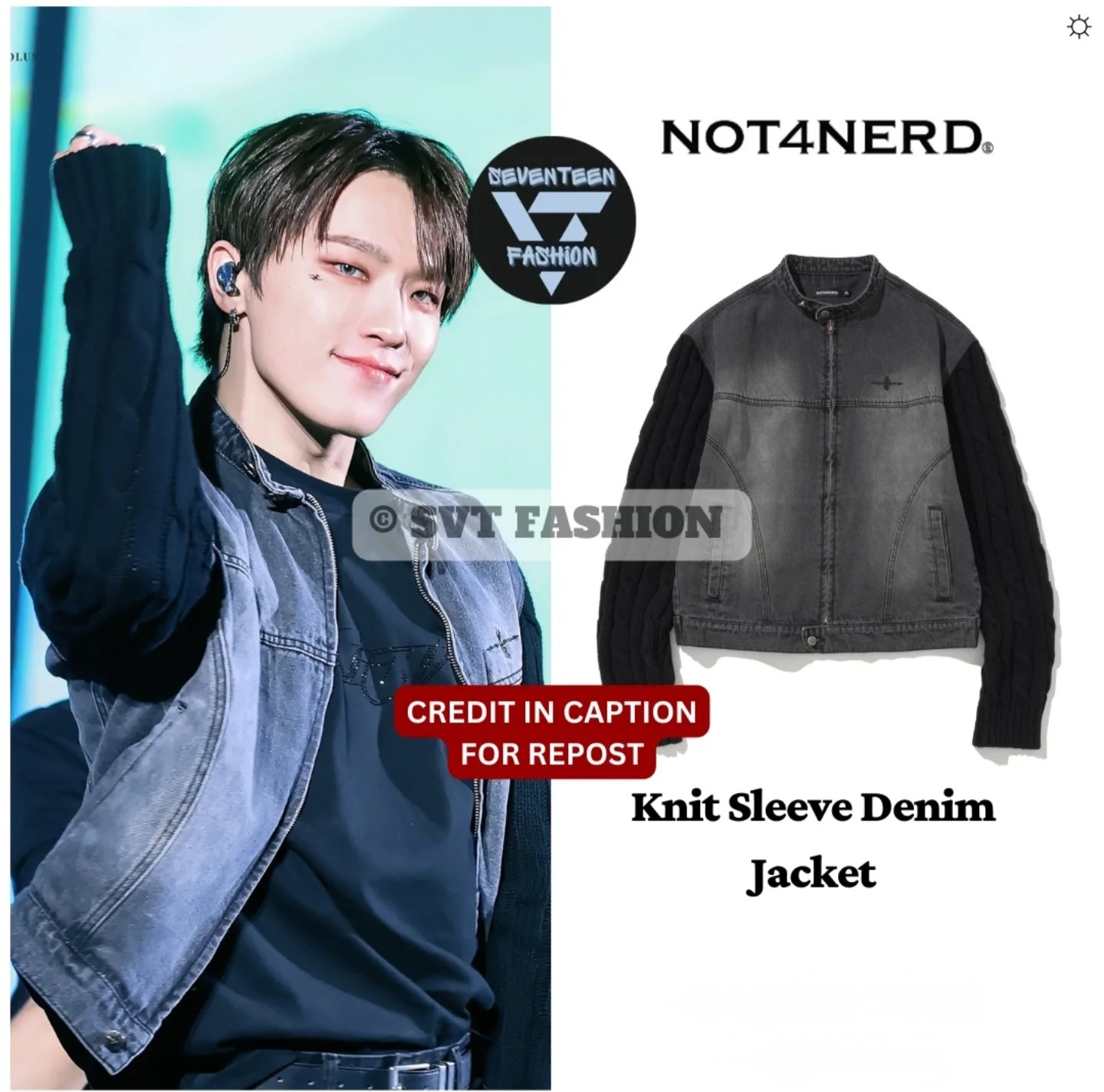 NOT4NERD/Seventeen Dino wear/Knit Sleeve Denim Jacket