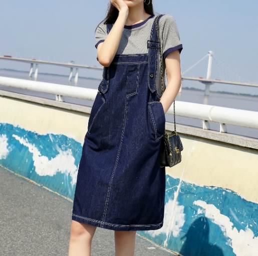 レディース スカート トップス ワンピース サロペット アンサンブル セット ツーピース 膝丈 半袖 ラウンドネック 襟なし ストレート Aライン 刺繍 3way デニム ステッチ カジュアル ラフ