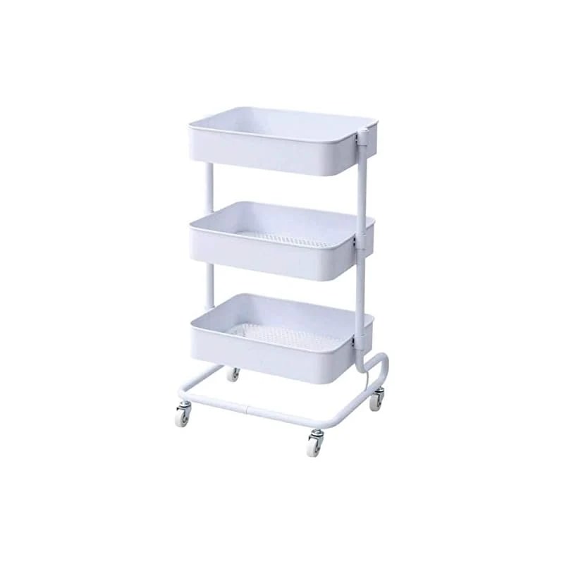 【即納】[山善] キッチンワゴン 高さ調節可能 全体耐荷重60k メッシュタイプ キャスター付き 幅46奥行38高さ81cmg バスケットトローリー 組立品 ホワイト LBT-3(WH)