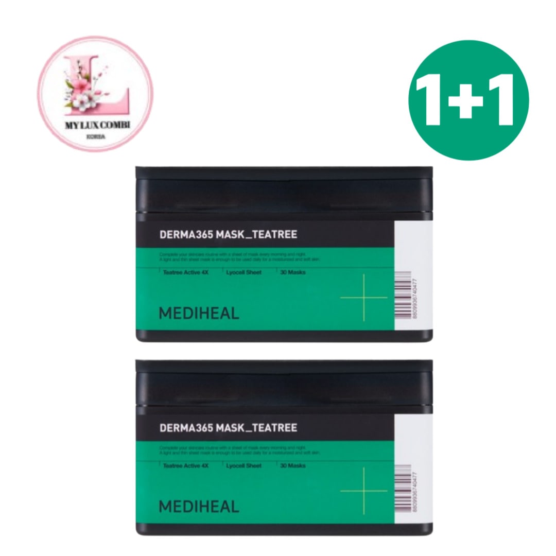 Derma365 マスク ティーツリー, 30枚入り, 2個セット/ティーツリーマスク 肌トラブルケア 皮脂コントロール 韓国コスメ 敏感肌用マスク 鎮静マスク 保湿シートマスク 高保湿マスク シート