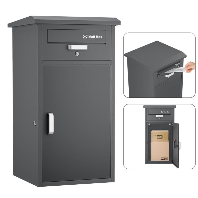 VARNIC 宅配ボックス DIY ポスト一体型 大容量 宅配BOX 戸外 防水 水が溜まらない 防塵 防錆 防犯 郵便受け 扉左右変更可能 取り付け簡単 マグネットシート付き 郵便ポスト 要組立品