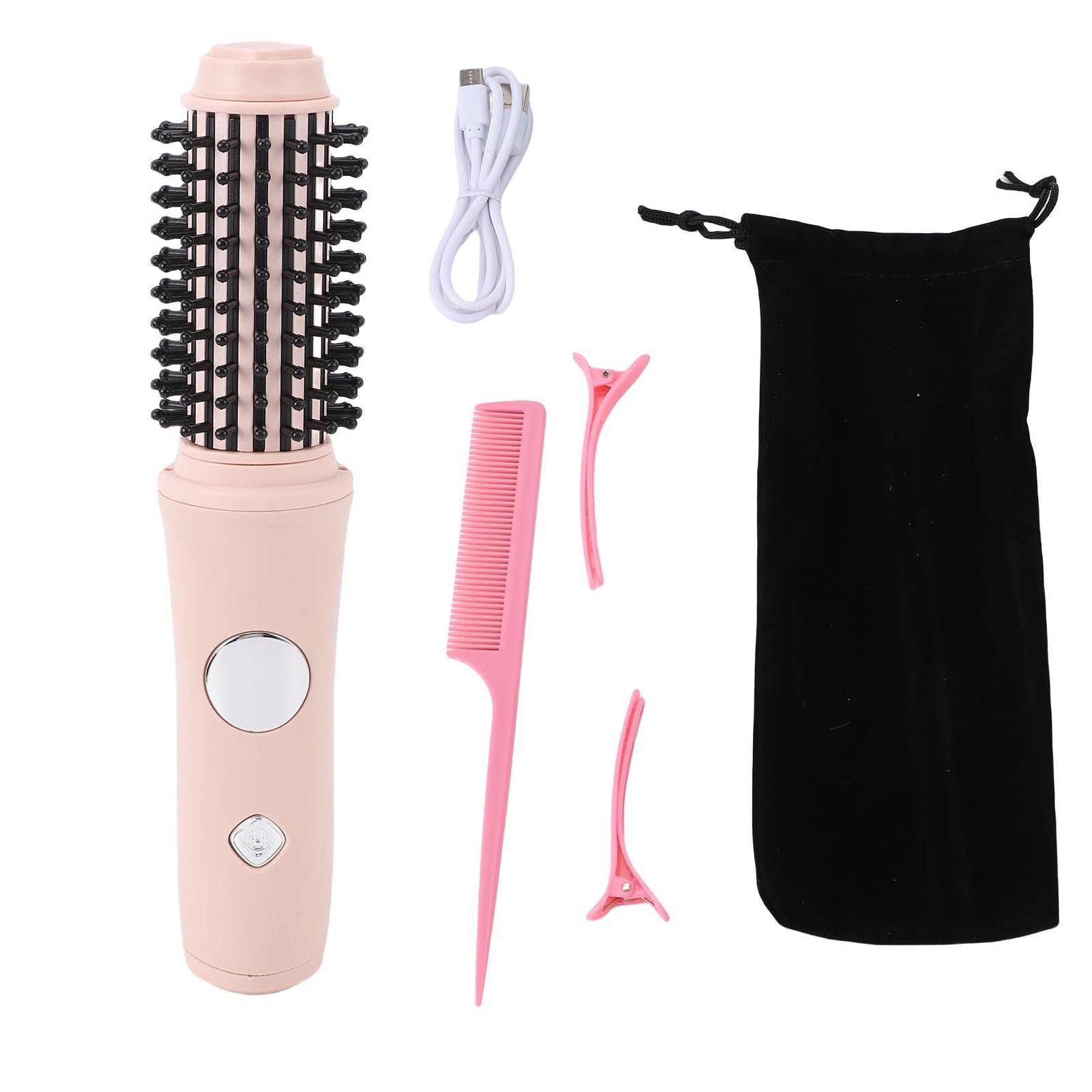 カーリングアイロンブラシ すべての髪用 旅行用 ホットヘアカーラーコーム USB充電式セラミックカーリングワンド 電気加熱ラウンドブラシ 10温度 ミニデュアルヘアストレートツール ショートロングヘア