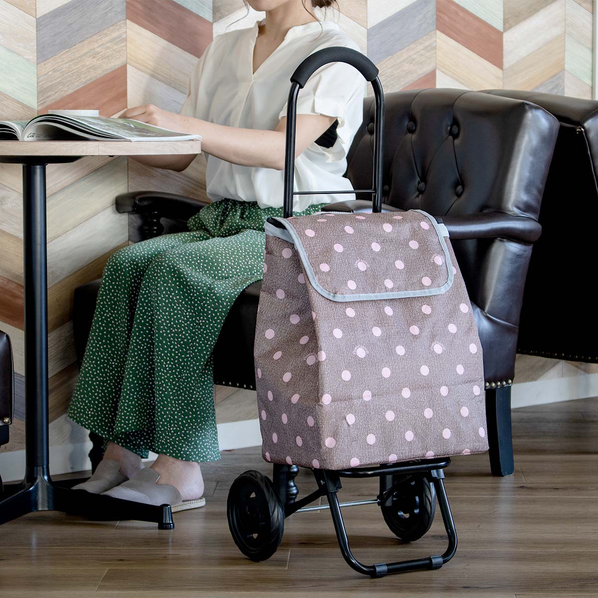 ショッピングカート CHARMISS 水玉 28L 大容量 キャリーカート 買い物カート 折りたたみ 軽量 2輪 カート おしゃれ 買い物 保温 保冷 バッグ トートバッグ キャリーバッグ