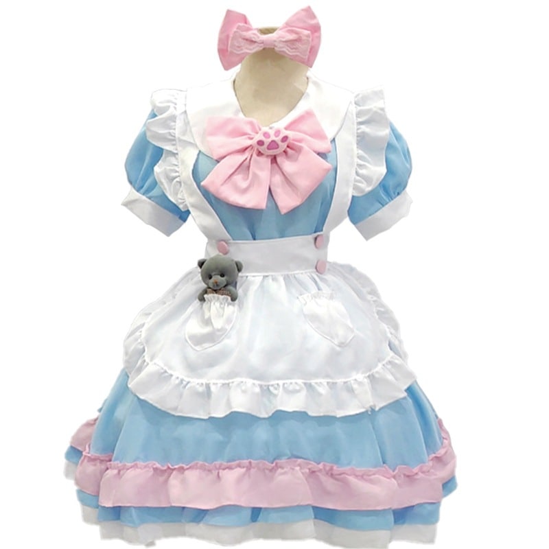 ブルーピュアデイリーメイドコス服甘くてかわいいカレッジスタイルのメイドロリータドレス