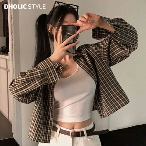 [メガ割りSALE]クロップドチェックシャツ・p633238