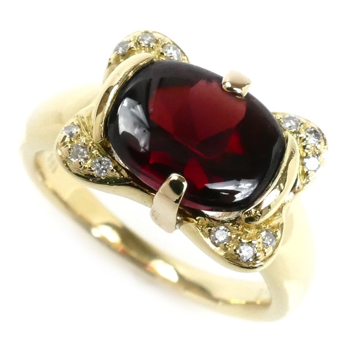 K18YG イエローゴールド リング・指輪 ガーネット3.51ct ダイヤモンド0.08ct 12号 7.0g レディース 中古