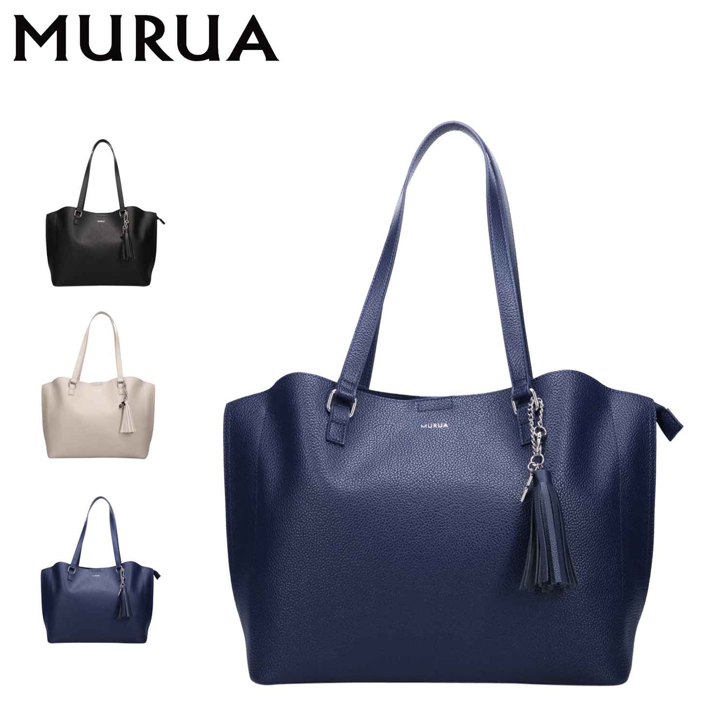 トートバッグ レディース A4サイズ対応 ファスナー付き ブラック ライト グレー ネイビー MR-B1326