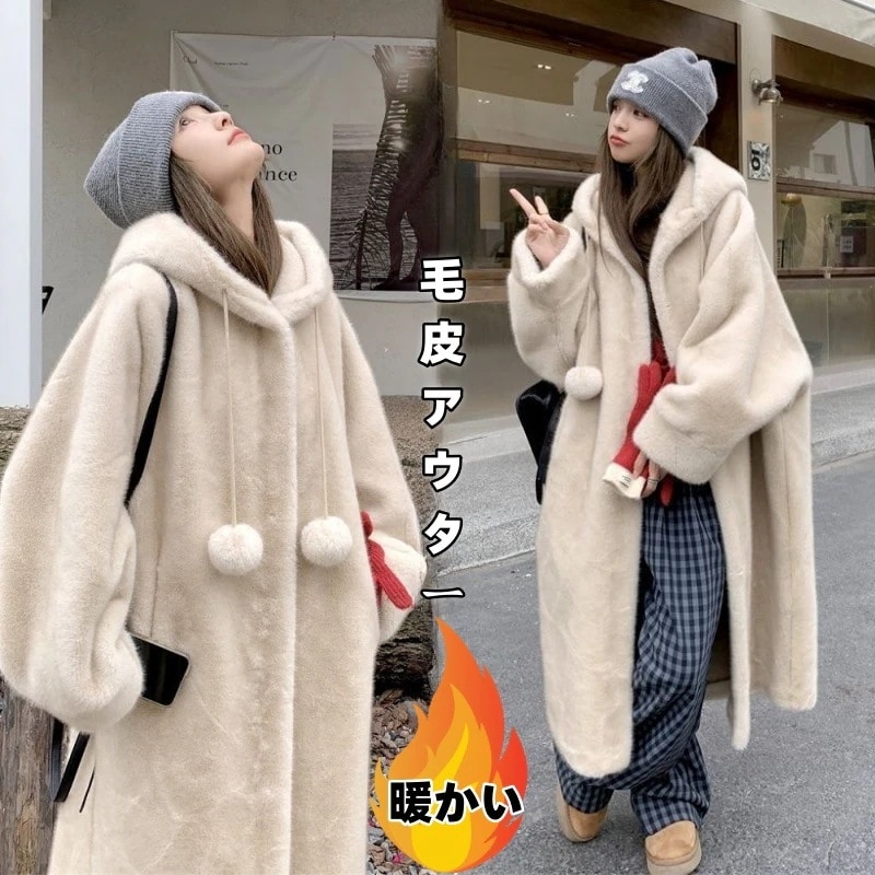 秋冬人気新作！厚手もこもこ フード付きコート レディース保温防寒 ゆったり 毛皮アウター 韓国ファッション 暖かい 体型カバー ファーアウター 冬 百掛けジャケット裹起毛30%までに制限