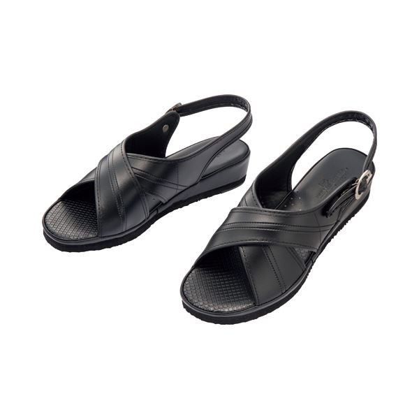 (まとめ) 山一 スタンダードクロスサンダル Mサイズ 黒 10-BK-M 1足 (×4セット)