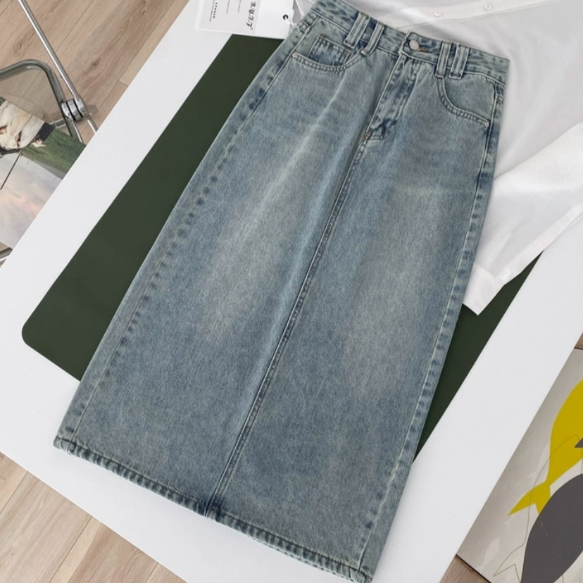 デニム スカート ボトムス ロングスカート デニムスカート ロング丈 セミフレア Aライン スリット バックスリット ポケット ブルーデニム かわいい 大人可愛い きれいめ シンプル カジュアル 大人