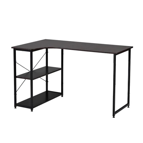 【国内発送】1820【WF301556AAAオフィスチェア+パソコンデスク セット】 【ダークブラウン】パソコンデスク L字　120cm　2段ラック付 デスク木製 ミシン台 書斎机 勉強机　ダークブラ