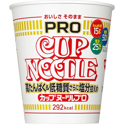 他サイト： カップヌードルPRO 高たんぱく&低糖質さらに塩分控えめ [おいしさそのまま] 日清食品 カップ麺 食物繊維 1食あたり292kcal 75g×12個の商品画像