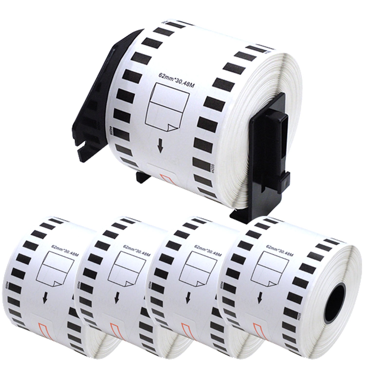 ブラザー用 ピータッチ DKテープ (感熱紙) DK-4205 互換品 再剥離 長尺紙テープ(大) 白 62mm×30.48m 5個セット+ホルダー1個