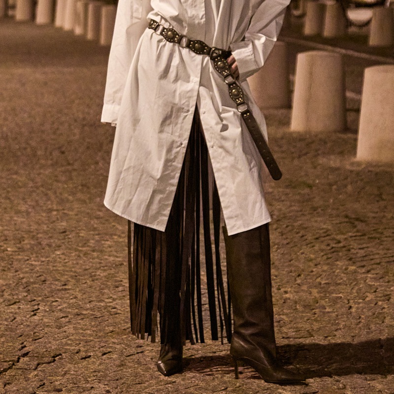 SK9250 レザー フリンジ スカート