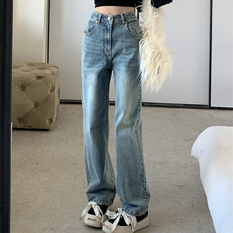 ジーンズ デニム ボトムス パンツ ズボン ロング丈 ハイウエスト ワイドレッグパンツ ストレート おしゃれ お洒落 かっこいい ボーイッシュ マニッシュ スポーティ レトロ 大人女子 こなれ感 ラフ