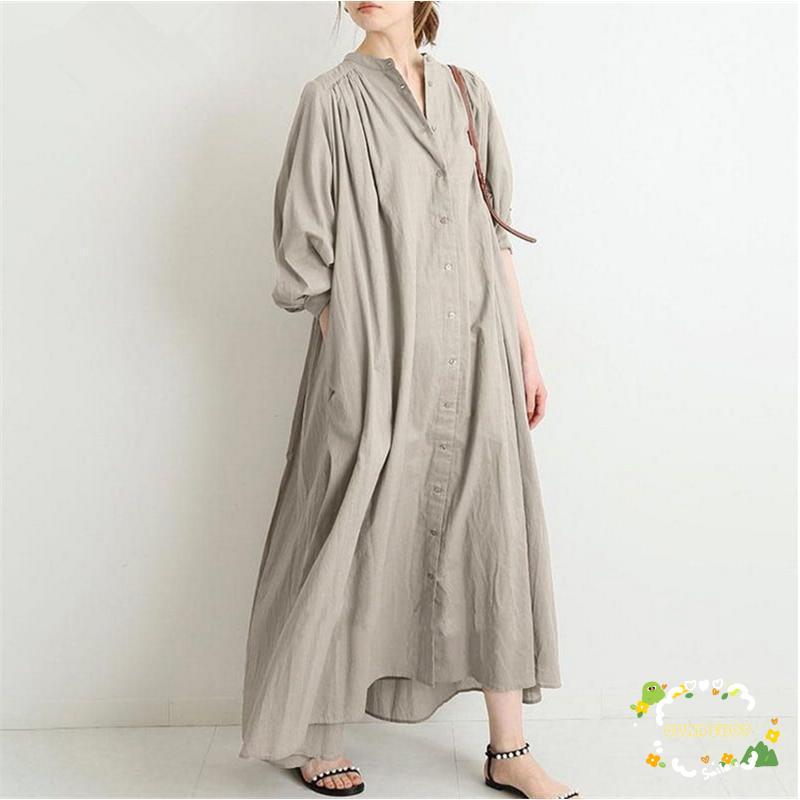 ワンピース ミモレ丈 長袖 レディース 大人 春 夏 ロング 無地 マキシ丈 ドレス 大きいサイズ シンプル きれいめ シャツワンピース